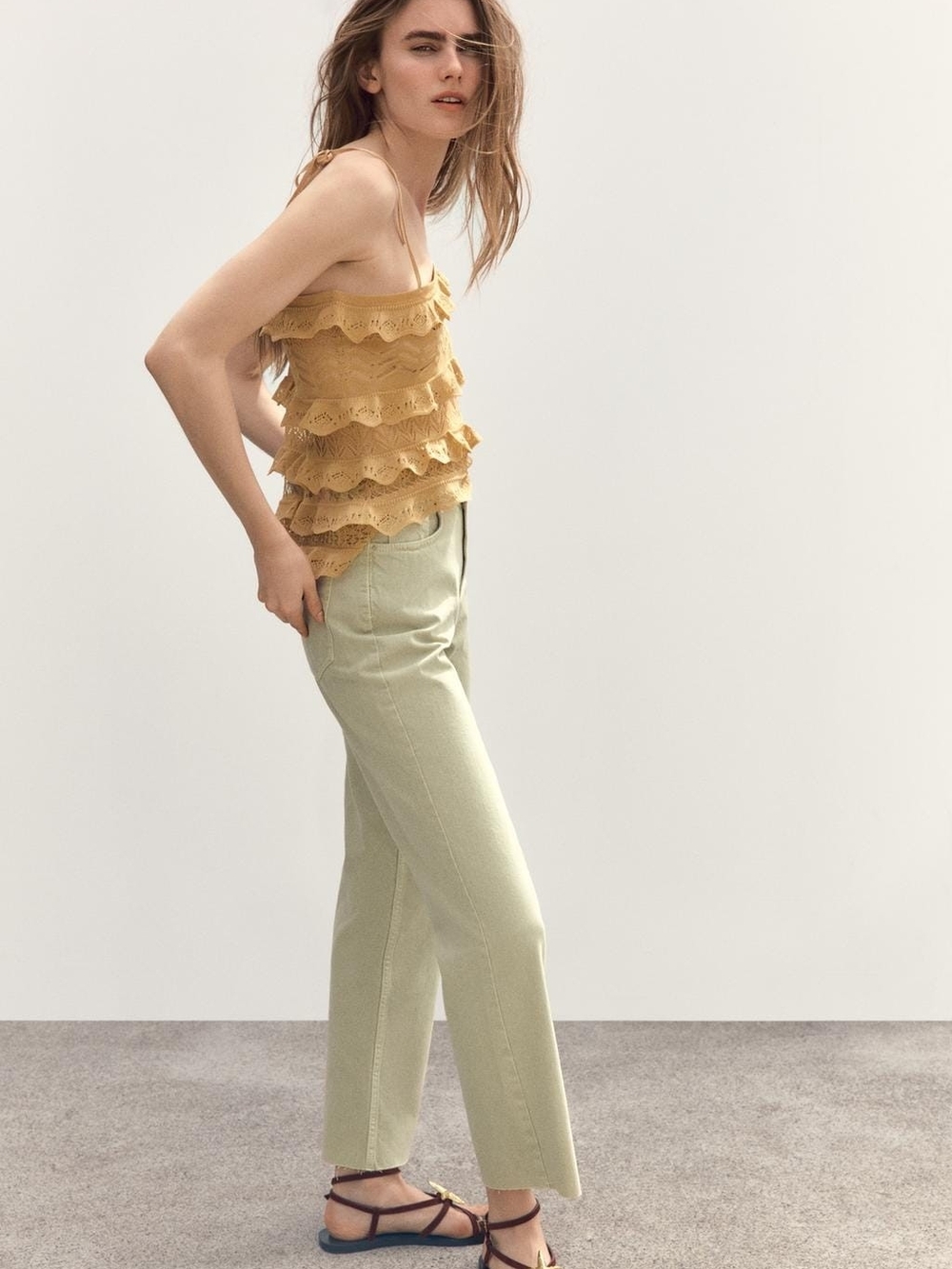 Zara High-Waist Straight-Leg Jeans With A Raw Hem
